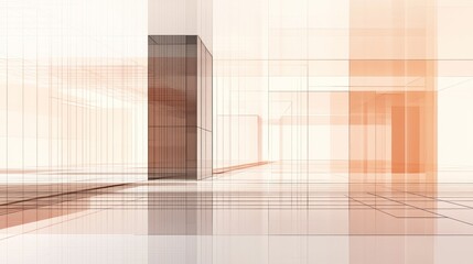 Poster - Abstract architectural visualization with linear elements and soft colors.