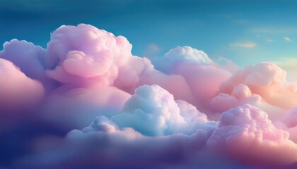 Poster - Dreamscape Clouds in Pastel Hues. Serene Fusion of Soft Pink, Lavender, and Blue Tones Evoking Peaceful Sunsets and Imaginative Escapes. Ideal for Meditation or Digital Art Backgrounds
