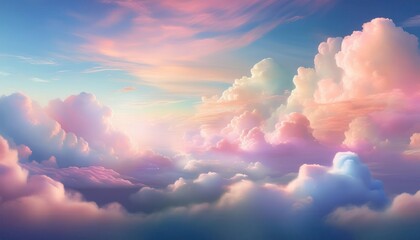 Poster - Dreamscape Clouds in Pastel Hues. Serene Fusion of Soft Pink, Lavender, and Blue Tones Evoking Peaceful Sunsets and Imaginative Escapes. Ideal for Meditation or Digital Art Backgrounds