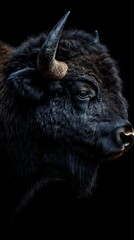 Poster - A close-up of a bison's head, showcasing its textured fur and prominent horn.