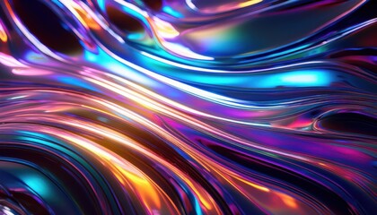 Poster - Vivid Waves of Neon Energy. Abstract Liquid Chromatic Flow for Futuristic Designs, Artistic Installations, and Cutting-Edge Technology Visualizations. Perfect for Digital Media and Branding