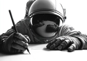 Aufkleber - An astronaut sketches while floating in space, blending creativity with exploration.