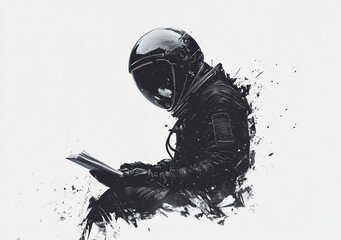 Aufkleber - An astronaut reading a book, blending exploration with knowledge in a surreal style.