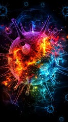 a colorful coronavirus on a black background