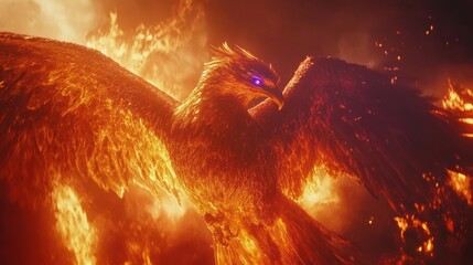 Poster - A fiery phoenix rising from flames, symbolizing rebirth and transformation.