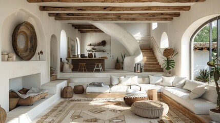 Wall Mural - Stylish minimalist living space with rustic accents and natural light in a cozy home. Generative AI