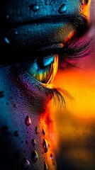 Poster -  A close up of a woman's eye with water droplets on it