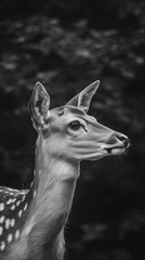 Poster - A close-up of a deer in black and white, showcasing its delicate features and expression.