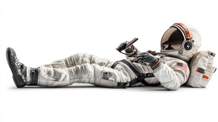 Aufkleber - An astronaut lying down, using a smartphone in a space suit.