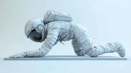 Poster - A stylized astronaut figure in a crawling position, rendered in a minimalist design.