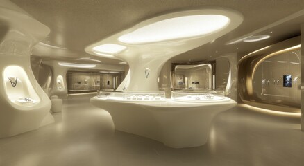 Poster - A modern exhibition space showcasing elegant displays and artistic lighting.