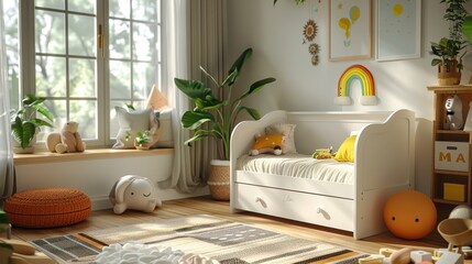 Wall Mural - Bright and airy nursery with cozy decor and playful accents designed for comfort and creativity. Generative AI