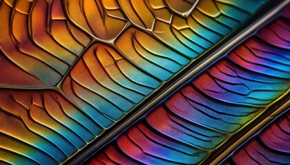 Poster - Close-Up of a Vibrant Butterfly Wing Showcasing Iridescent Scales. Exploring the Science of Structural Color and Its Application in Biomimicry, Art, and Design for Futuristic Innovations