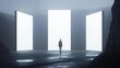 © BloomArt - Solitary Figure Contemplates Luminous Panels In A Surreal Landscape