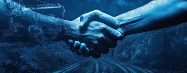 Aufkleber - A handshake symbolizes partnership and collaboration in an industrial setting.
