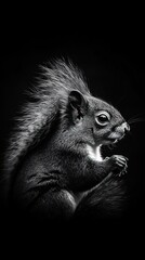 Poster - A striking black-and-white portrait of a squirrel showcasing its features and texture.