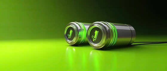 Poster - Futuristic silver energy capsules with green lighting on a green surface.