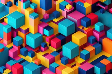 Poster - Vibrant 3D Geometric Pattern with Colorful Cubes and Dynamic Shapes