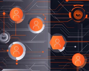 Poster - Cybernetic design featuring orange and silver elements with digital motifs. Generative AI