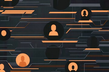 Poster - Cybernetic backdrop featuring orange and silver design elements with silhouettes. Generative AI