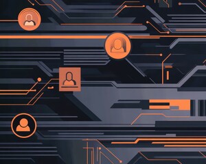 Poster - Cybernetic backdrop featuring orange and silver design elements for digital themes. Generative AI