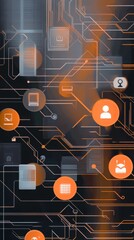 Poster - Dynamic cybernetic backdrop featuring orange and silver elements in design. Generative AI
