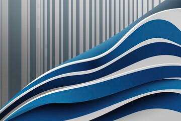 Poster - Contemporary 3D Abstract Background Featuring Stripes and Wavy Blue Patterns
