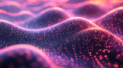Aufkleber - Abstract Wavy Surface with Glowing Pink and Orange Lights