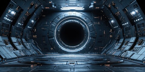 Poster - Futuristic Sci-Fi Spaceship Interior with Circular Portal