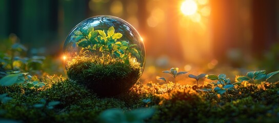 Poster - A Glass Orb Encapsulating A Small Forest at Sunset