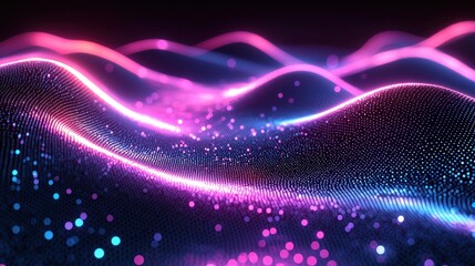 Aufkleber - Abstract Wavy Background with Pink and Blue Glowing Lights