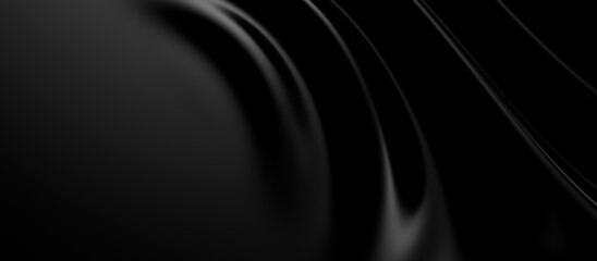Aufkleber - 3d soft black waves background. Dark silk crumples. Elegant minimalistic satin ripples backdrop. 3d render illustration