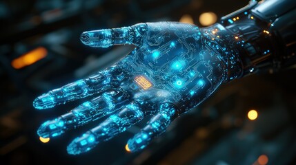 Aufkleber - A Close-up of a Futuristic Robotic Hand with Glowing Circuitry