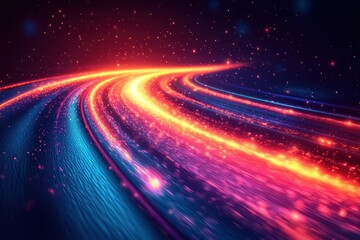 Fototapete - Abstract Curved Lines of Light with a Gradient of Red, Orange, Yellow, Blue and Pink