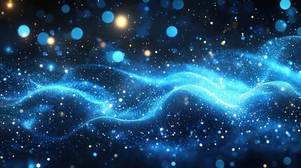 Fototapete - Abstract Blue and Gold Glitter Wave with Bokeh Lights