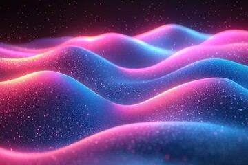 Fototapete - Abstract Glittering Waves with Pink and Blue Neon Lights