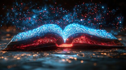 Aufkleber - An Open Book with Glowing Red and Blue Lights
