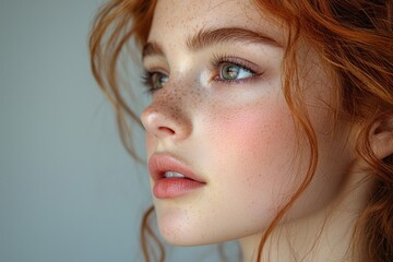 Poster - Close-up Portrait of a Young Woman with Red Hair and Freckles