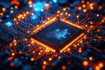 Poster - Illuminated Circuit Board with Glowing Processor