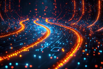 Poster - Abstract Digital Circuitry with Glowing Orange and Blue Lights