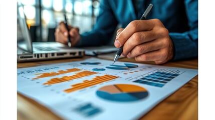 Leinwandbilder - A Person Analyzing Business Data With a Pen and Charts