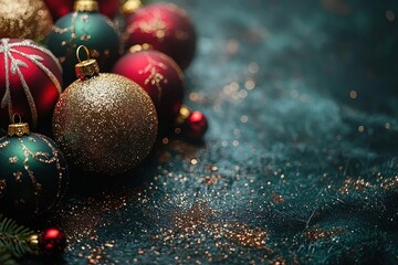 Poster - Festive Christmas Ornaments with Glitter and Blurred Background