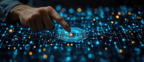 Poster - Hand Interacting with a Glowing Circuit Board