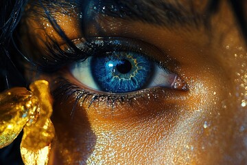 Poster - Close-up of a Blue Eye with Golden Glitter