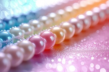 Poster - A String of Pastel Pearls on a Pink Glittery Surface