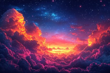 Poster - A Night Sky with Pink and Orange Clouds Illuminated by a Distant Light Source
