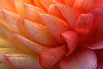 Poster - Close-up of a Delicate Orange and Red Flower Petal with Dew Drops
