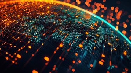 Fototapete - Abstract Digital Globe with Orange and Teal Lights