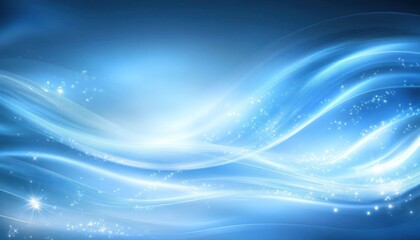 Fototapete - Abstract Blue Background with Wavy Lines and Glowing Stars