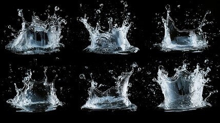 Poster - Six Water Splashes on a Black Background